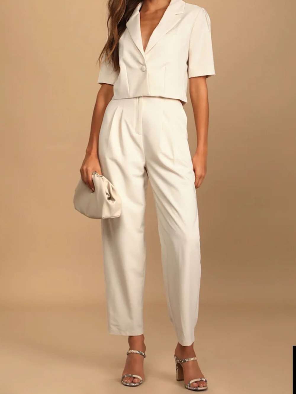 Lulu's White High-Waist Pleated Trousers